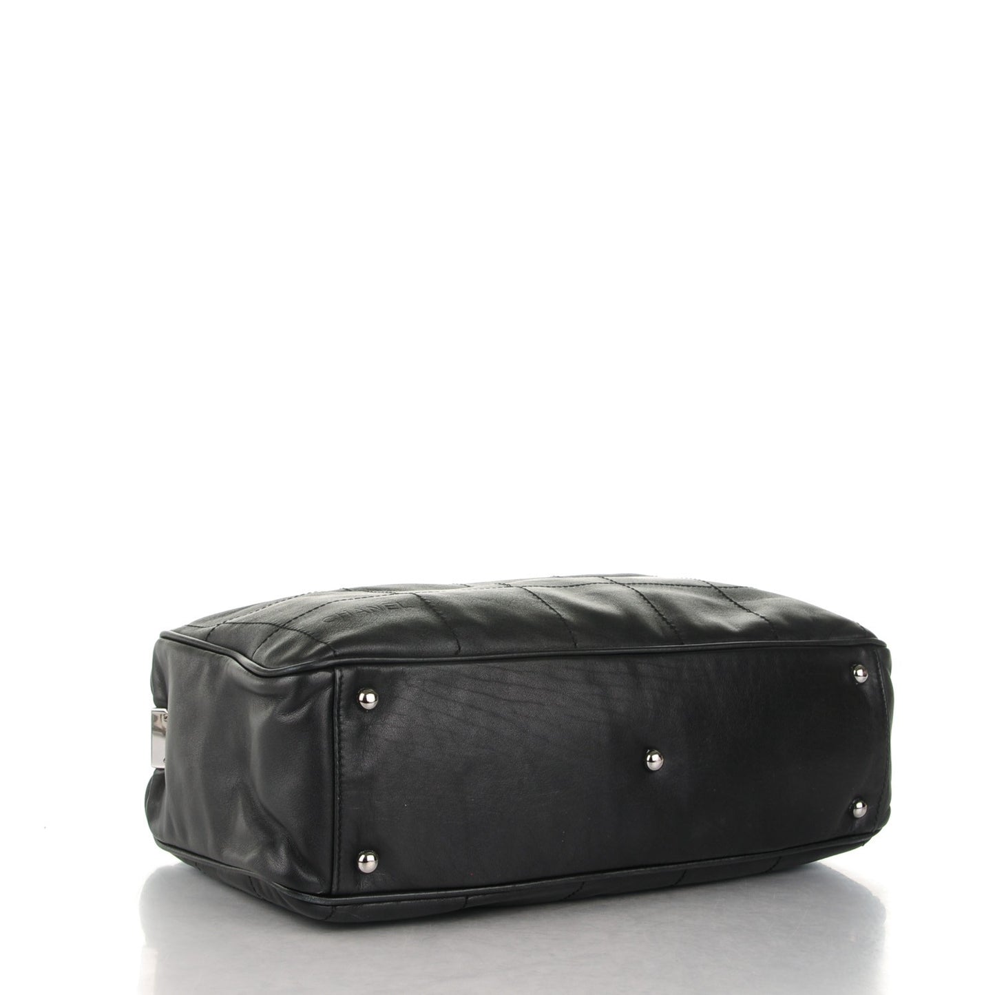 Lambskin Square Stitched Large Tote Black