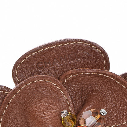 Chanel Calfskin Crystal Camellia Double Wrap Bracelet Brown 4 of 8