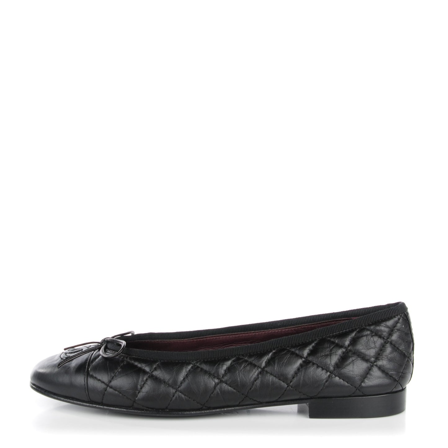 Aged Calfskin Quilted CC Cap Toe Ballerina Flats 38 Black