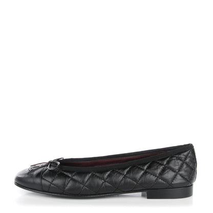 Chanel Aged Calfskin Quilted CC Cap Toe Ballerina Flats 38 Black 1 of 8