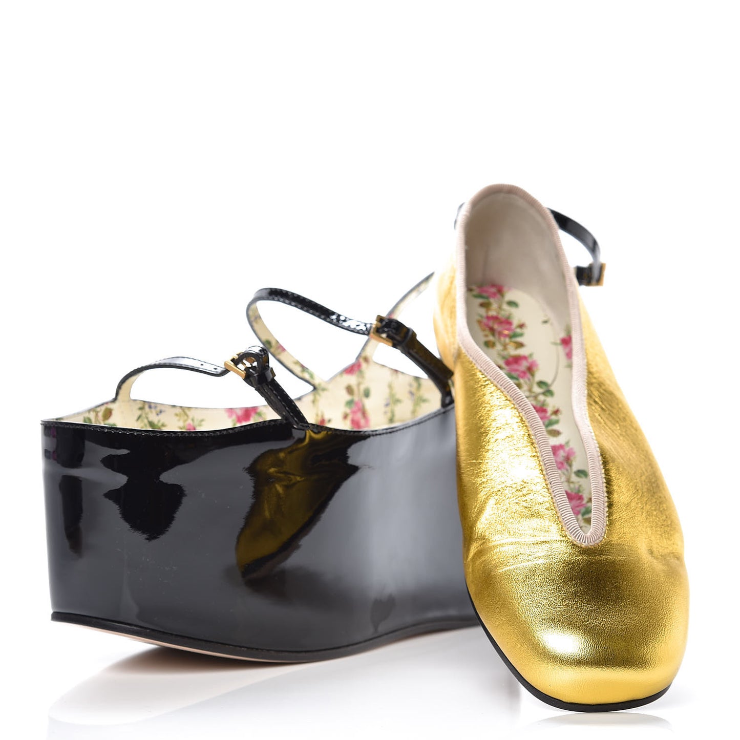 Metallic Nappa Patent Hannelore Detachable Platform Sandals 36.5 Gold Black