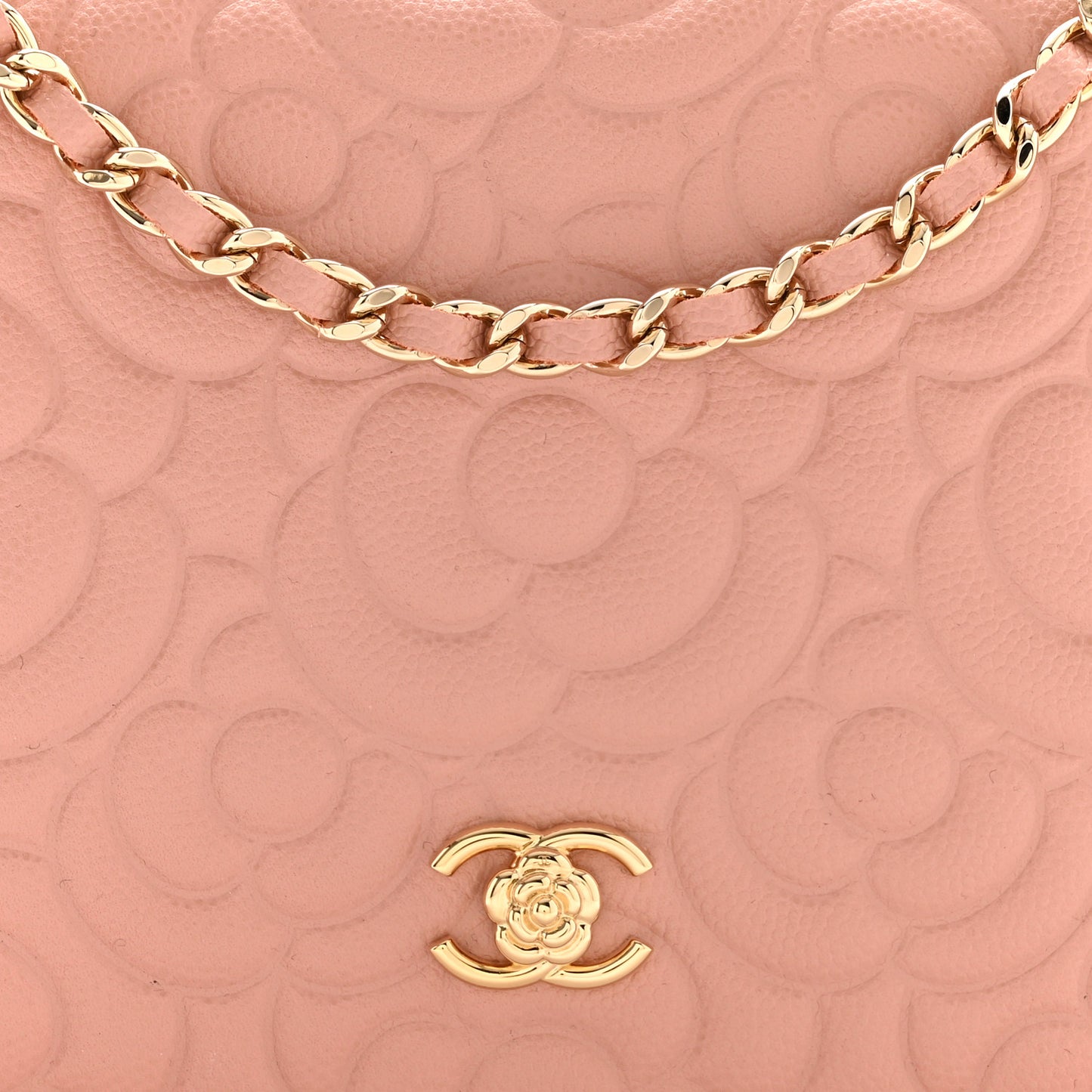 Caviar Camellia Embossed Wallet On Chain WOC Pink