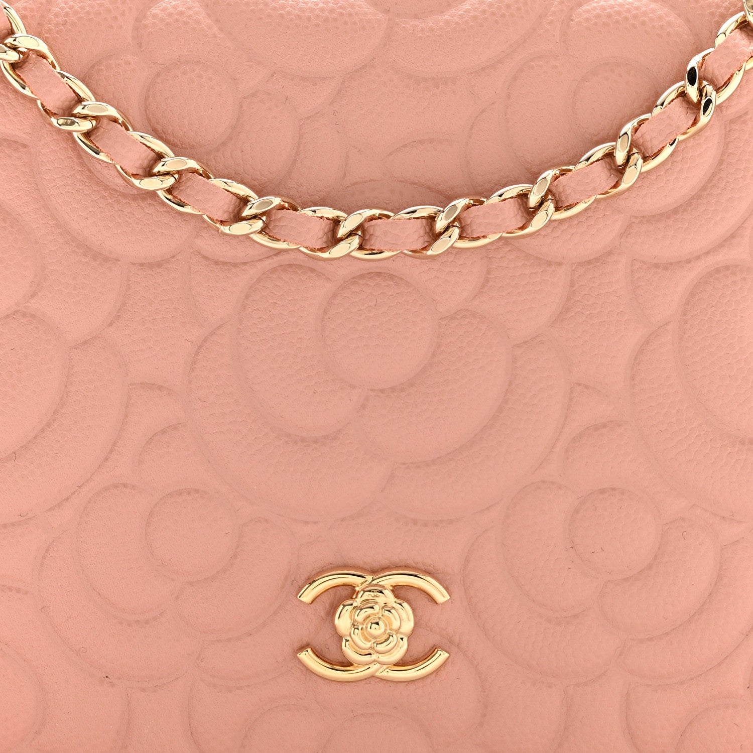 Chanel Caviar Camellia Embossed Wallet On Chain WOC Pink 9 of 12