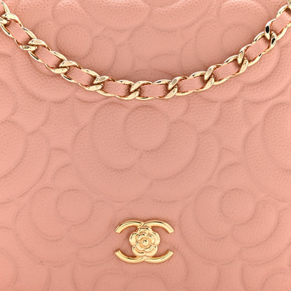 Chanel Caviar Camellia Embossed Wallet On Chain WOC Pink 9 of 12