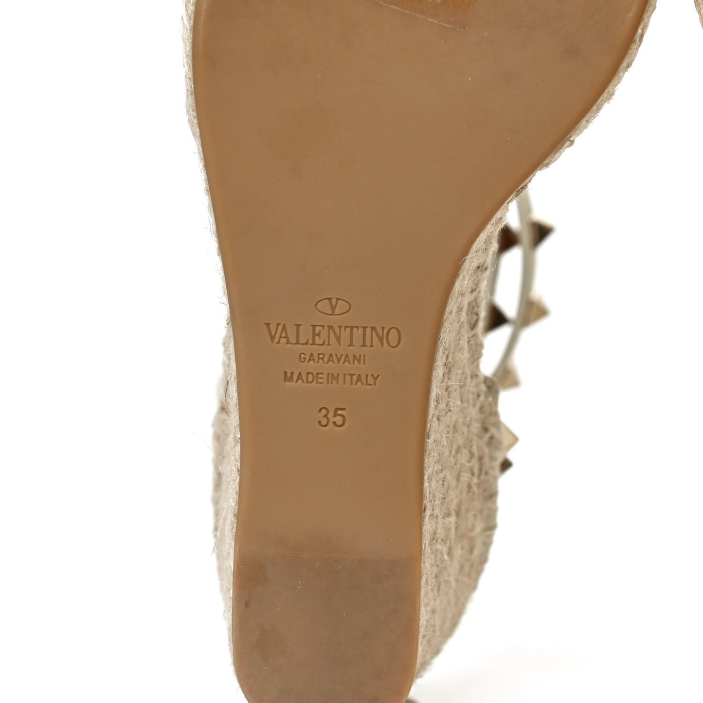 Grained Calfskin Rockstud Ankle Wrap Espadrille 15/85mm Wedges 35 Light Ivory