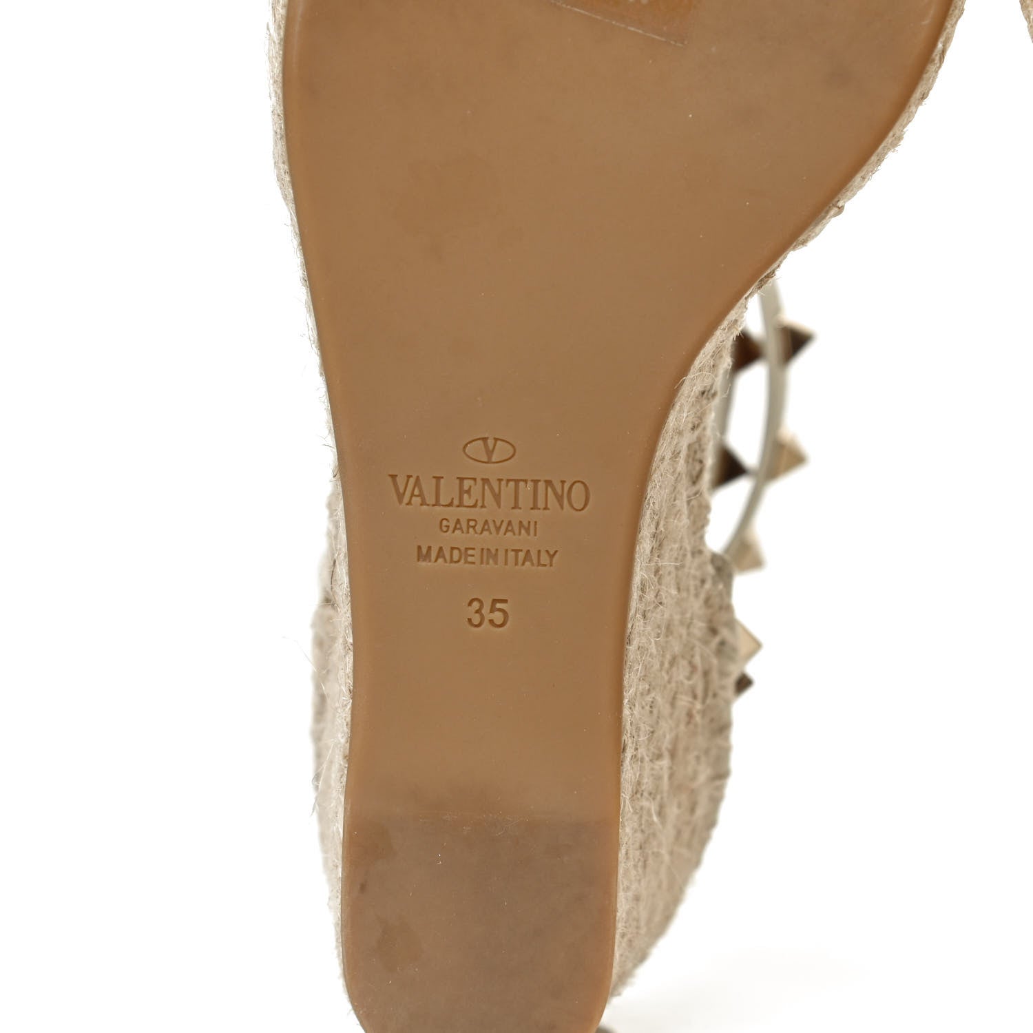 Valentino Garavani Grained Calfskin Rockstud Ankle Wrap Espadrille 15/85mm Wedges 35 Light Ivory 8 of 9