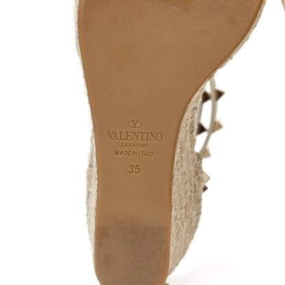 Valentino Garavani Grained Calfskin Rockstud Ankle Wrap Espadrille 15/85mm Wedges 35 Light Ivory 8 of 9