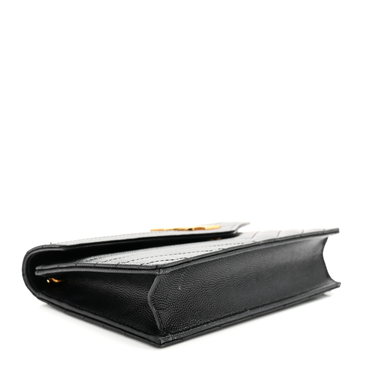 Grain De Poudre Matelasse Chevron Monogram Envelope Chain Wallet Black