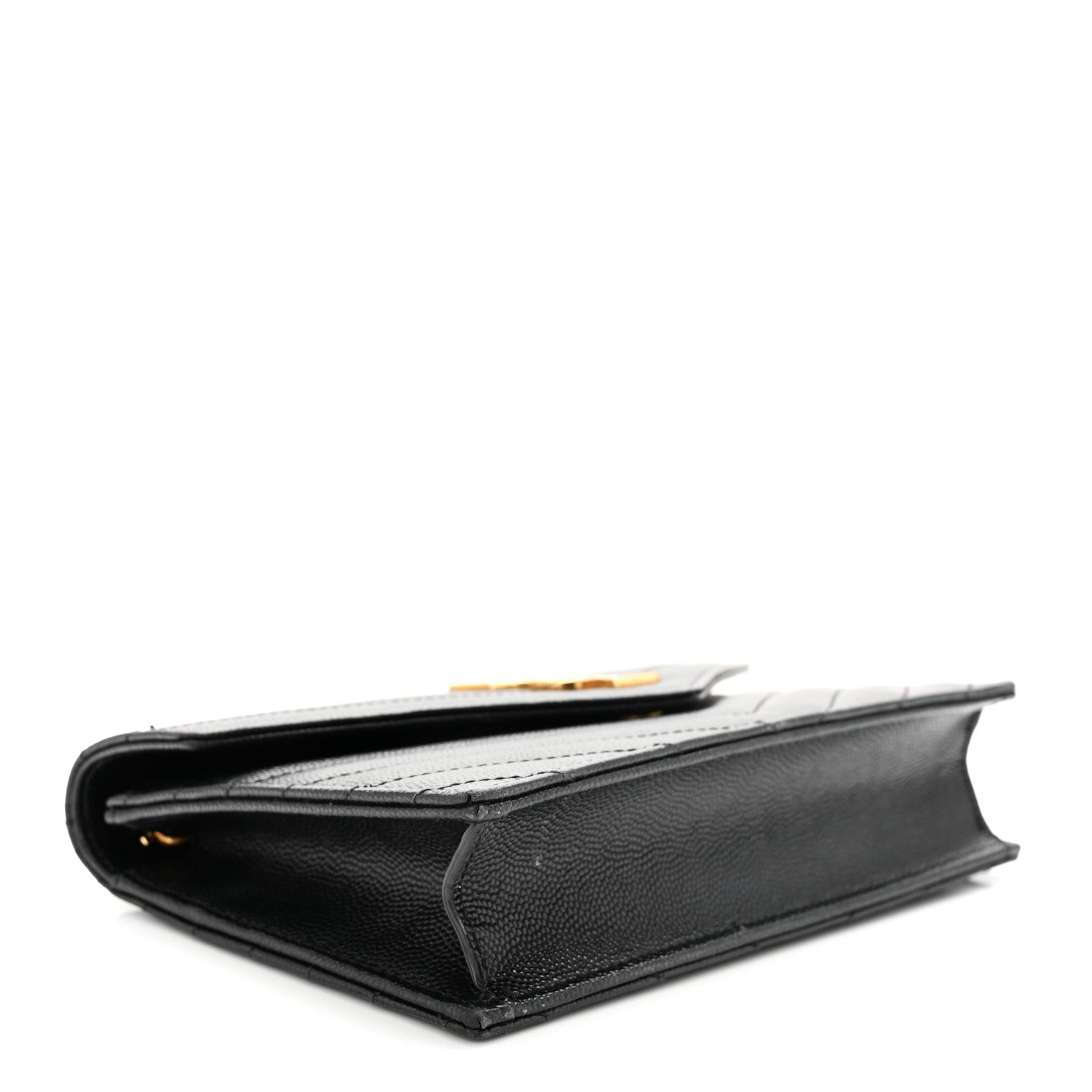 Saint Laurent Grain De Poudre Matelasse Chevron Monogram Envelope Chain Wallet Black 4 of 14
