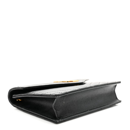 Saint Laurent Grain De Poudre Matelasse Chevron Monogram Envelope Chain Wallet Black 4 of 14