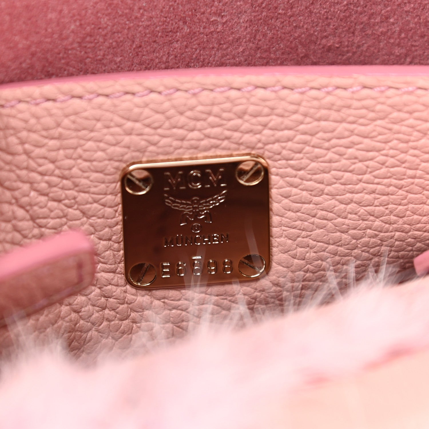 MCM Tweed Mink Fur Sequin Mini Tote Pink Blush 6 of 10