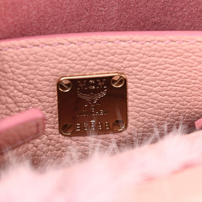 MCM Tweed Mink Fur Sequin Mini Tote Pink Blush 6 of 10