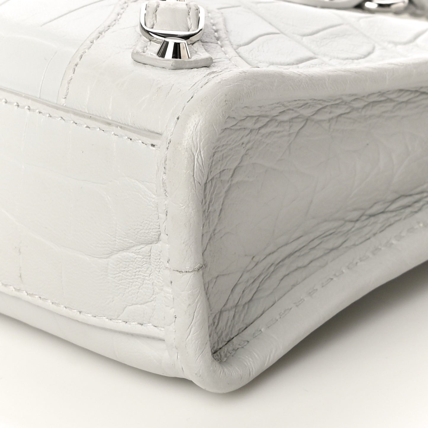 Matte Supple Lambskin Crocodile Embossed Classic Silver Hardware Nano City White