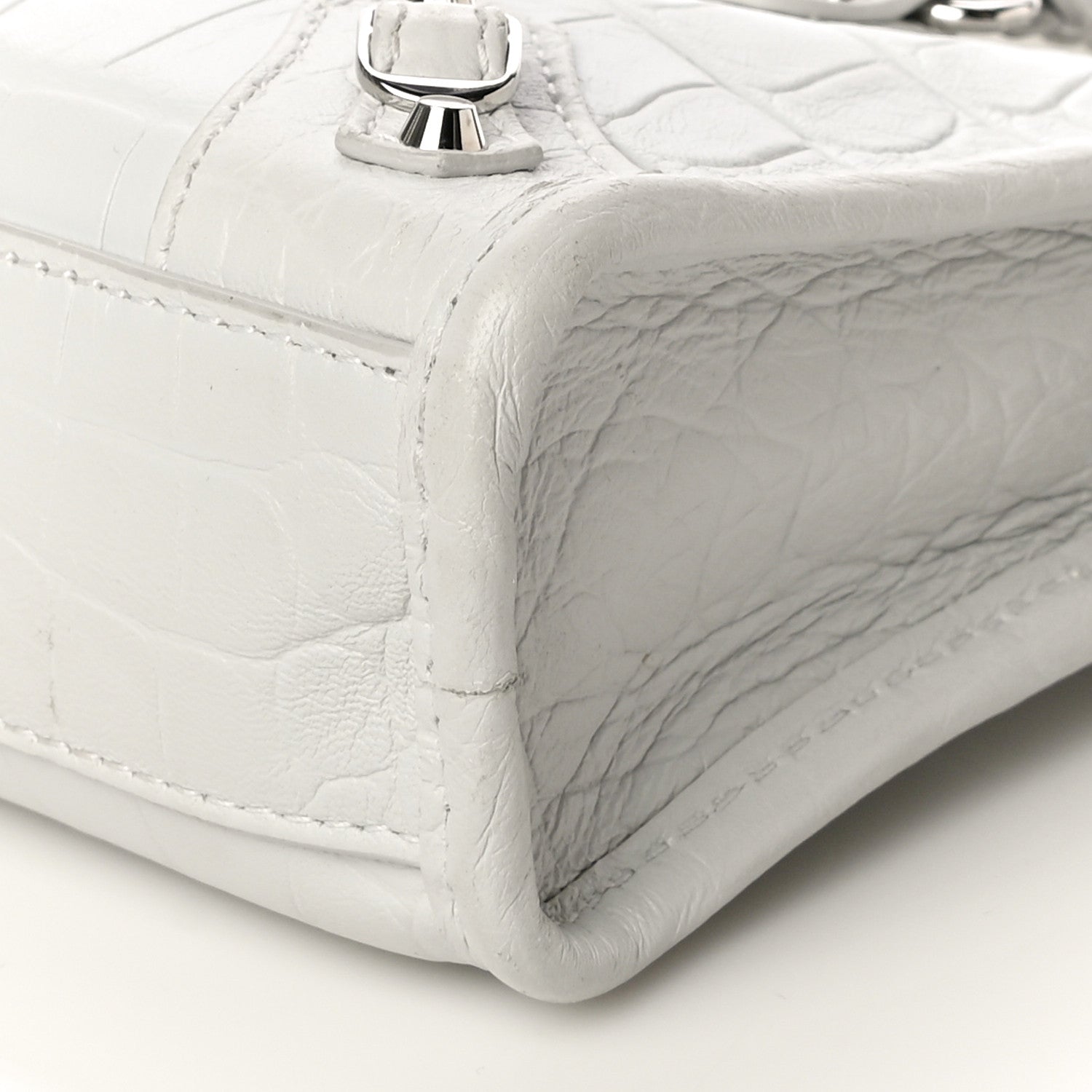 Balenciaga Matte Supple Lambskin Crocodile Embossed Classic Silver Hardware Nano City White 10 of 11