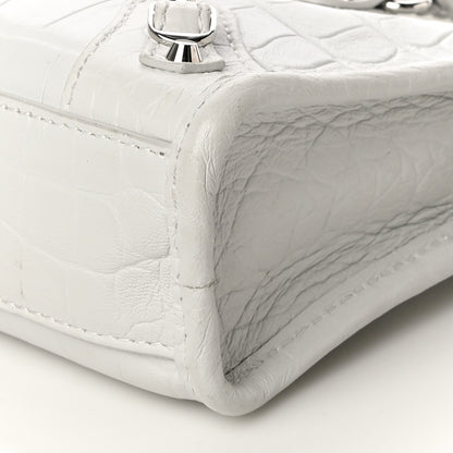 Balenciaga Matte Supple Lambskin Crocodile Embossed Classic Silver Hardware Nano City White 10 of 11