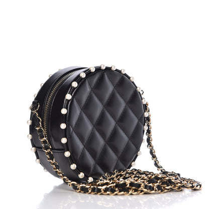 Chanel Calfskin Quilted Pearl Round Clutch With Chain Black 3 of 11