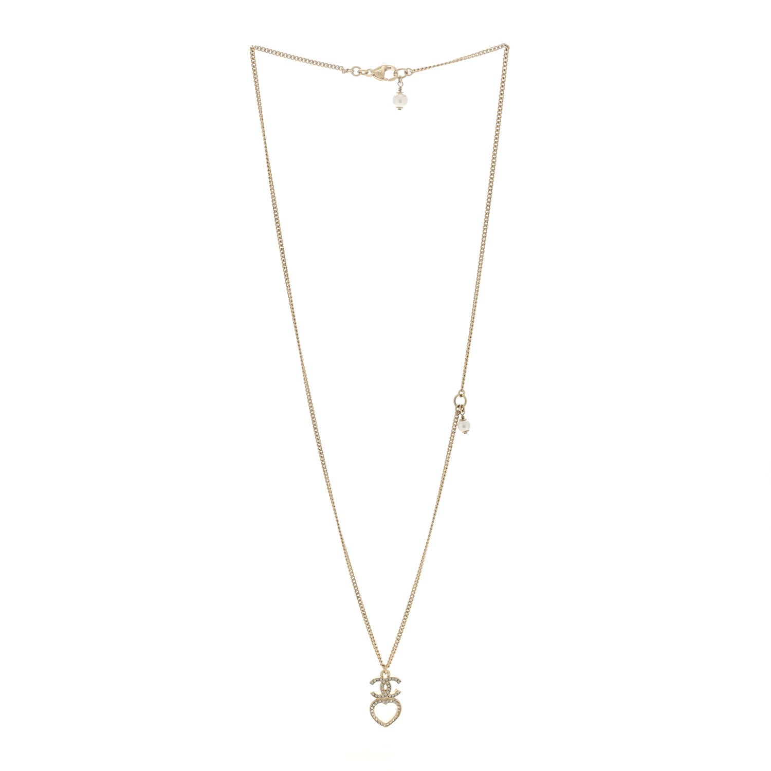 Chanel Crystal Pearl CC Heart Necklace Gold 3 of 5
