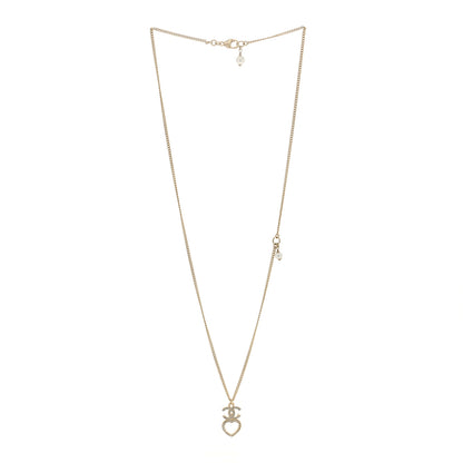 Chanel Crystal Pearl CC Heart Necklace Gold 3 of 5