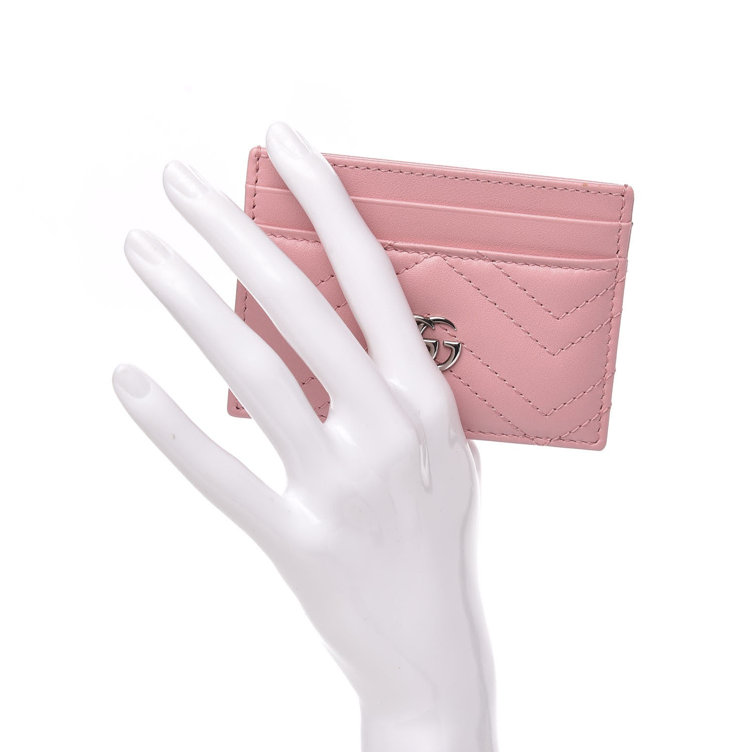 Gucci Calfskin Matelasse GG Marmont Card Holder Wild Rose 2 of 6