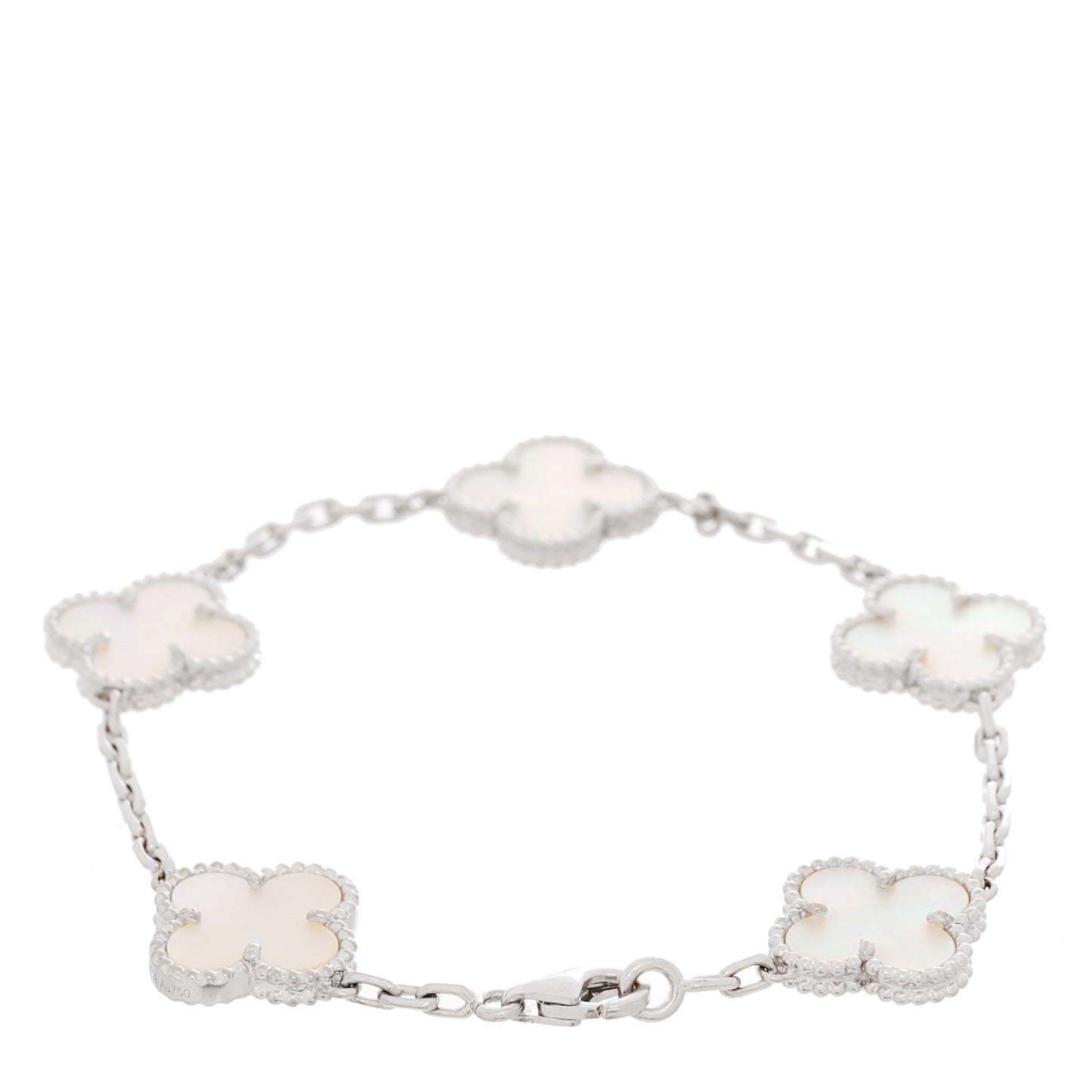 18K White Gold Mother of Pearl 5 Motifs Vintage Alhambra Bracelet
