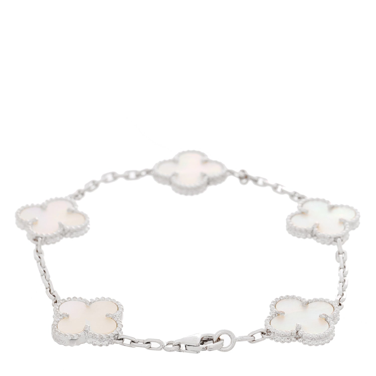 Van Cleef & Arpels 18K White Gold Mother of Pearl 5 Motifs Vintage Alhambra Bracelet 2 of 4