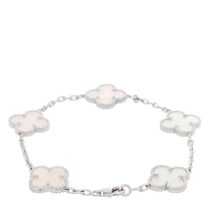 Van Cleef & Arpels 18K White Gold Mother of Pearl 5 Motifs Vintage Alhambra Bracelet 2 of 4