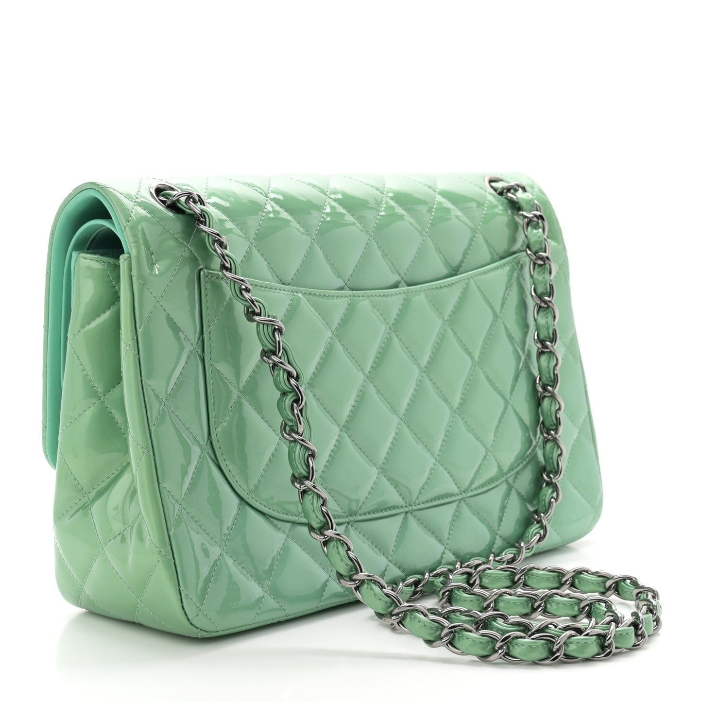 Patent Quilted Jumbo Double Flap Green