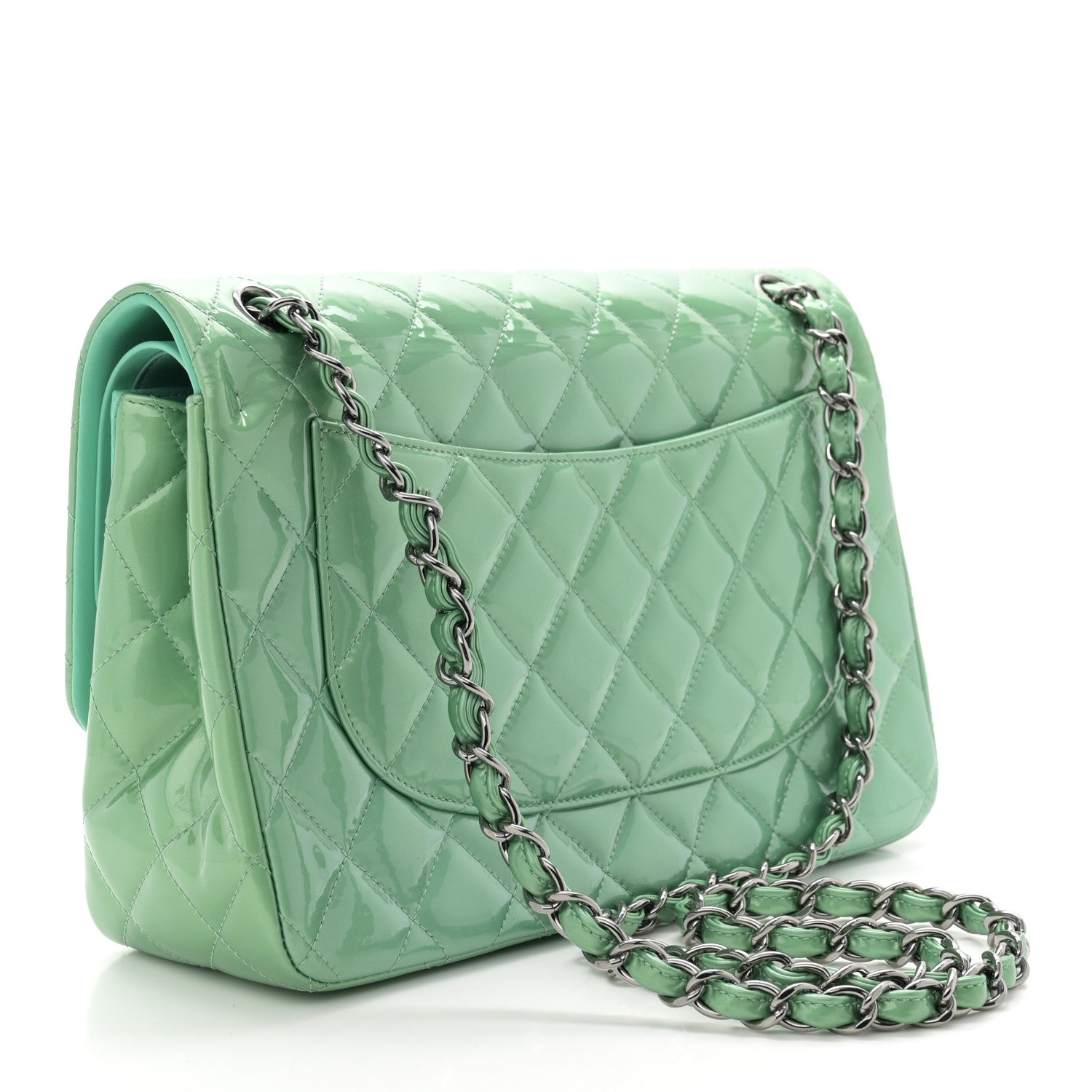 Chanel Patent Quilted Jumbo Double Flap Green 3 of 11