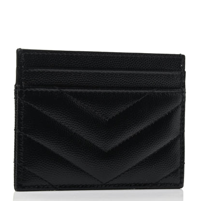 Saint Laurent Grain De Poudre Matelasse Chevron Monogram Credit Card Case Black 2 of 3