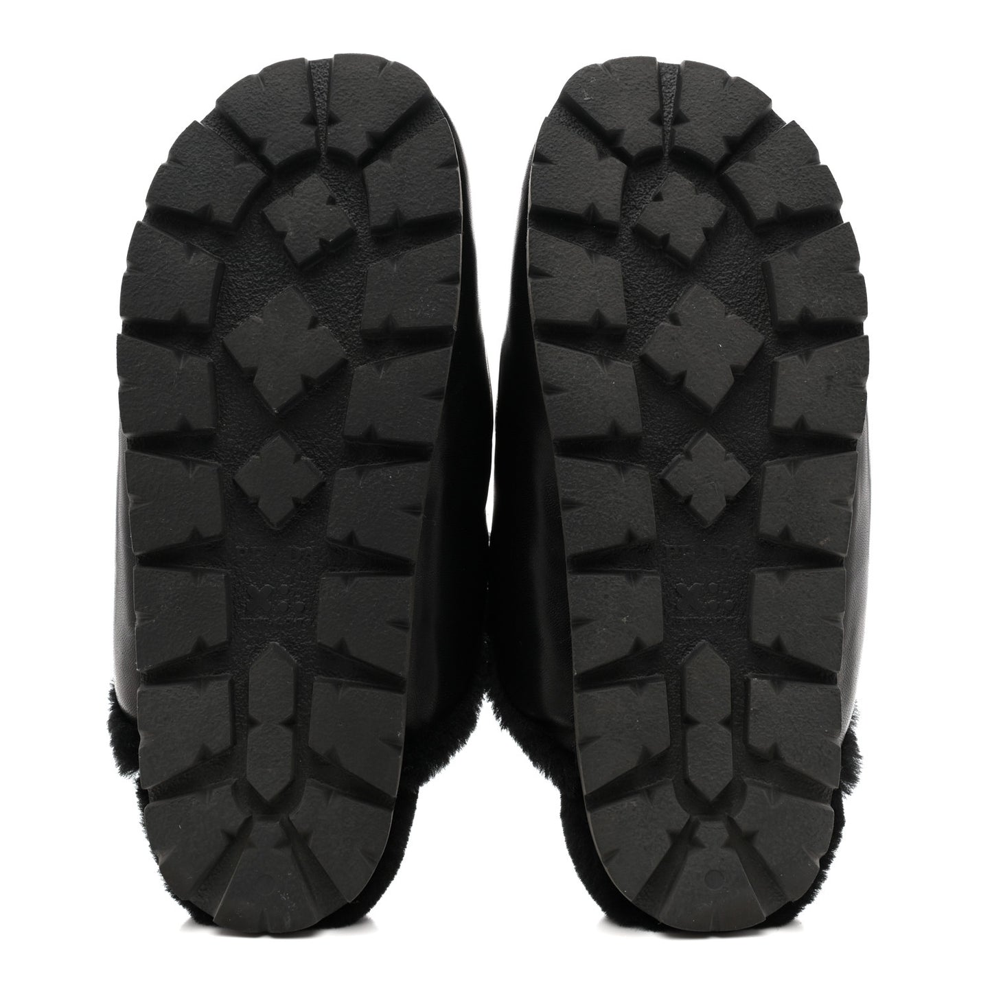 Nappa Shearling Soft Padded Metal Triangle Logo Lug Sole 20mm Mules 38 Black