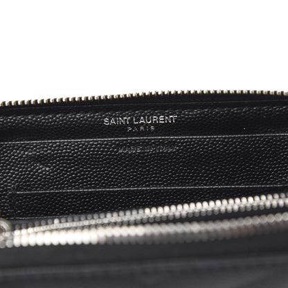 Saint Laurent Grain De Poudre Matelasse Chevron Monogram Small Zip Around Wallet Black 5 of 6