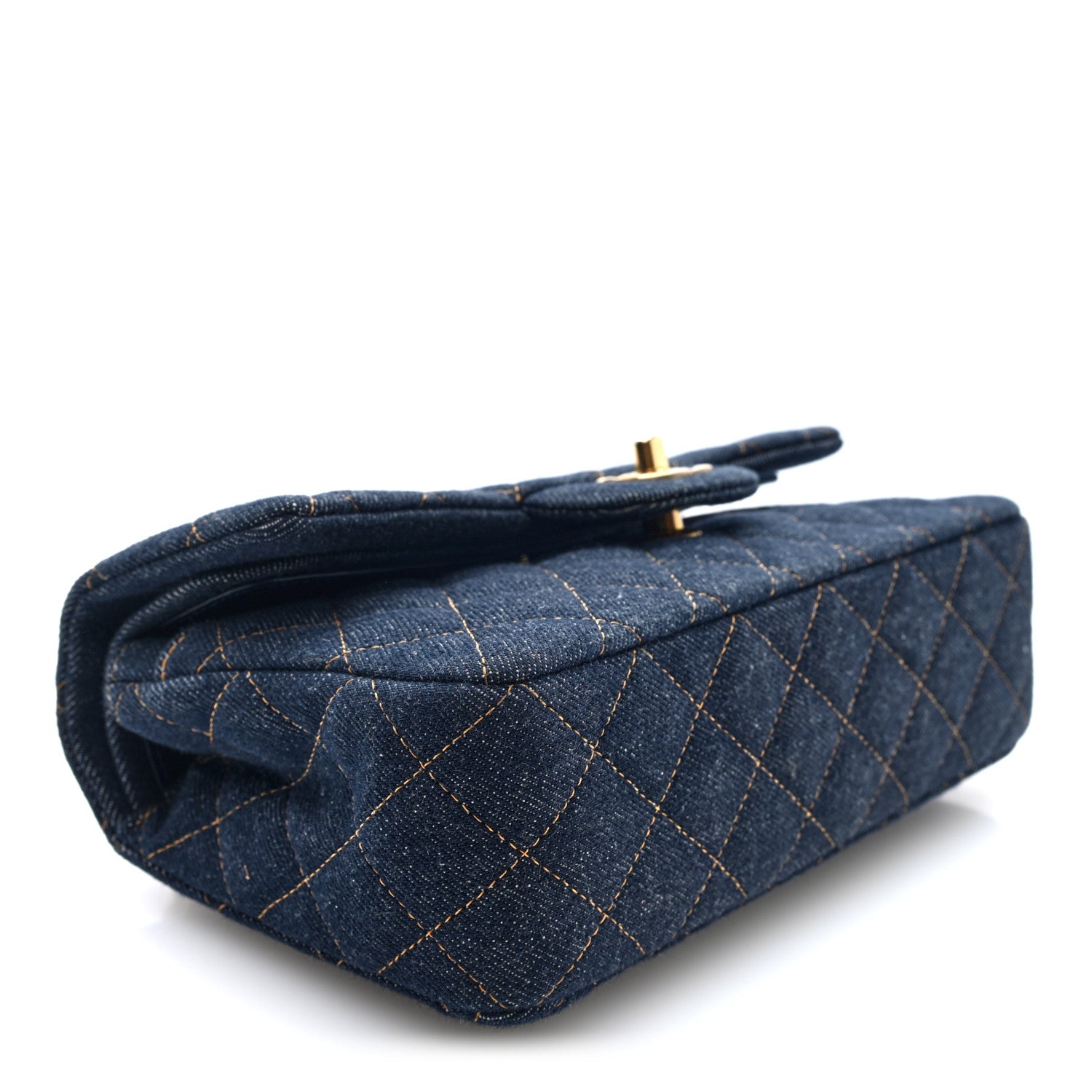 Chanel Denim Quilted Small Double Flap Dark Blue Orange 4 of 10