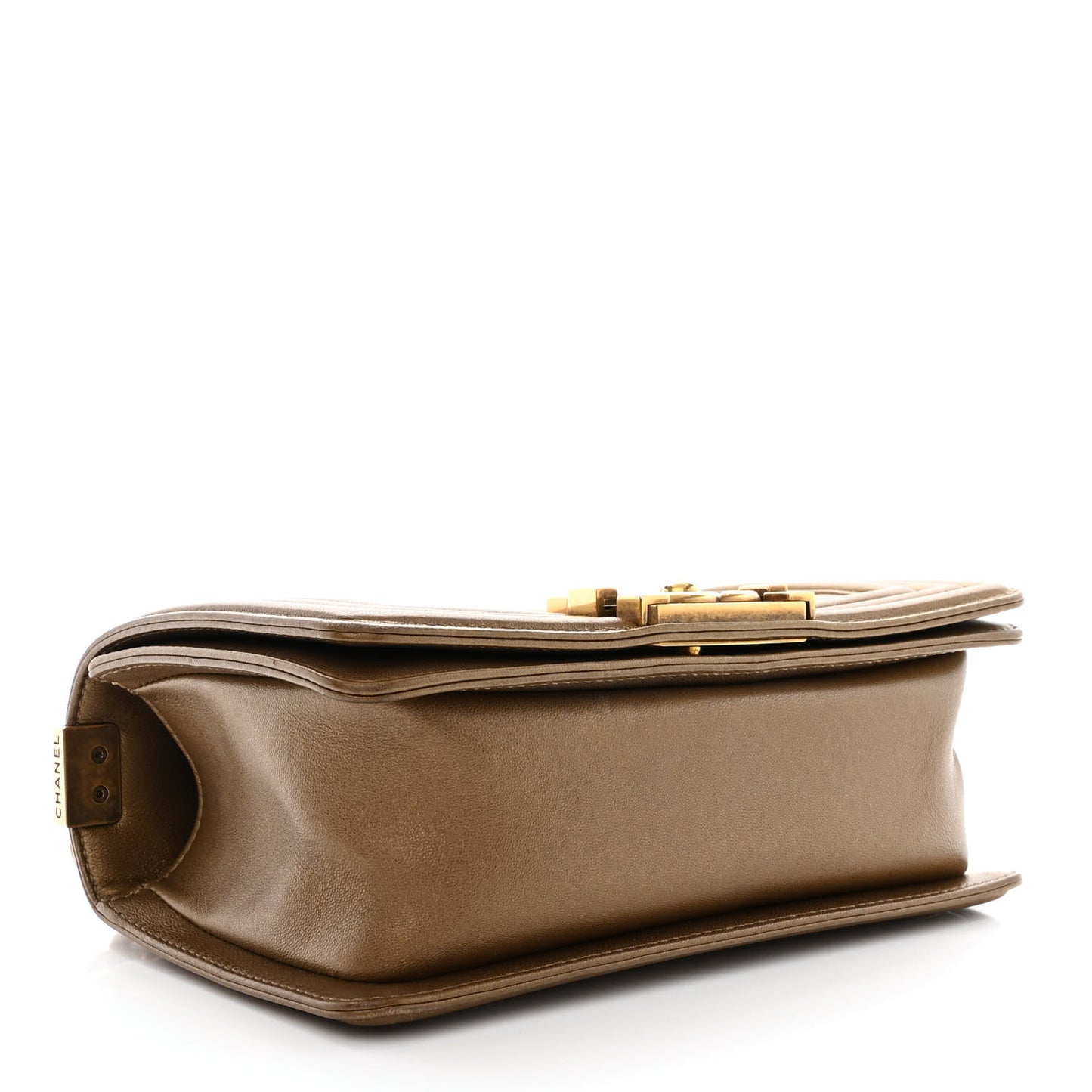 Metallic Calfskin Quilted Small Boy Flap Gold