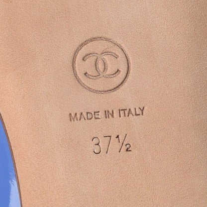 Chanel Patent Calfskin CC Cap Toe Ballerina Flats 37.5 Blue 6 of 8