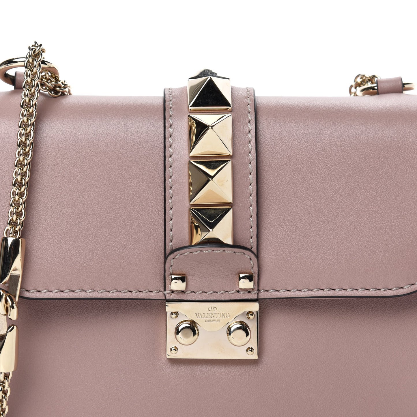 Vitello Small Glam Lock Rockstud Flap Poudre