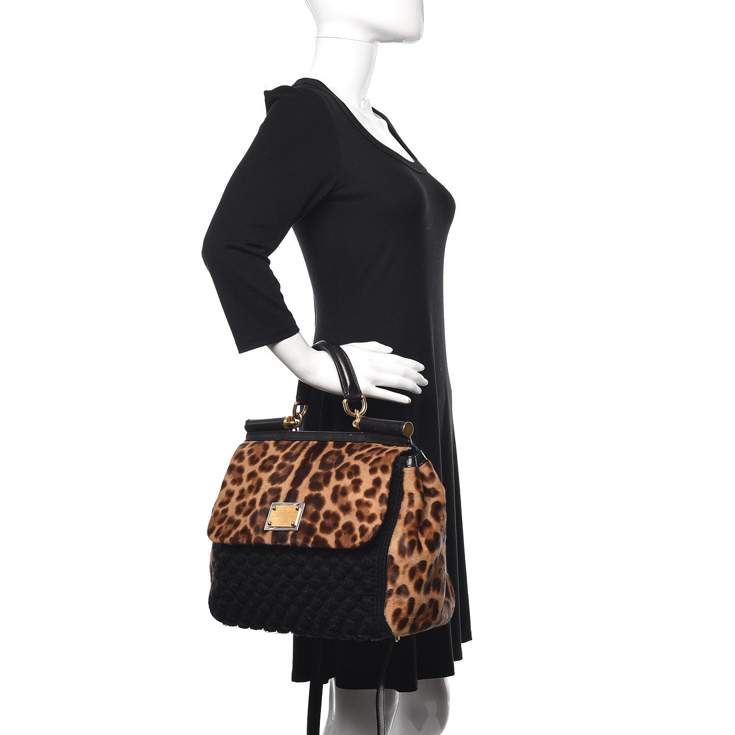 Dolce & Gabbana Calf Hair Leopard Print Knit Miss Sicily Satchel Black Naturale 3 of 20