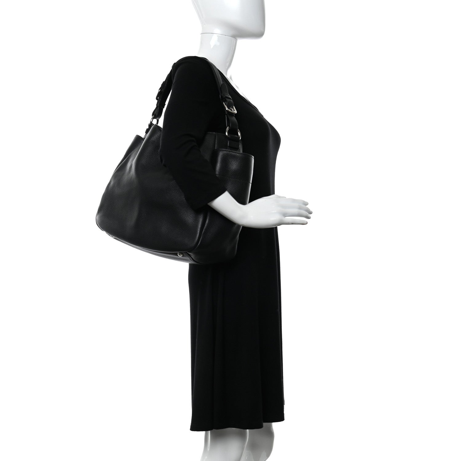Prada Vitello Daino Side Pocket Hobo Black 2 of 12