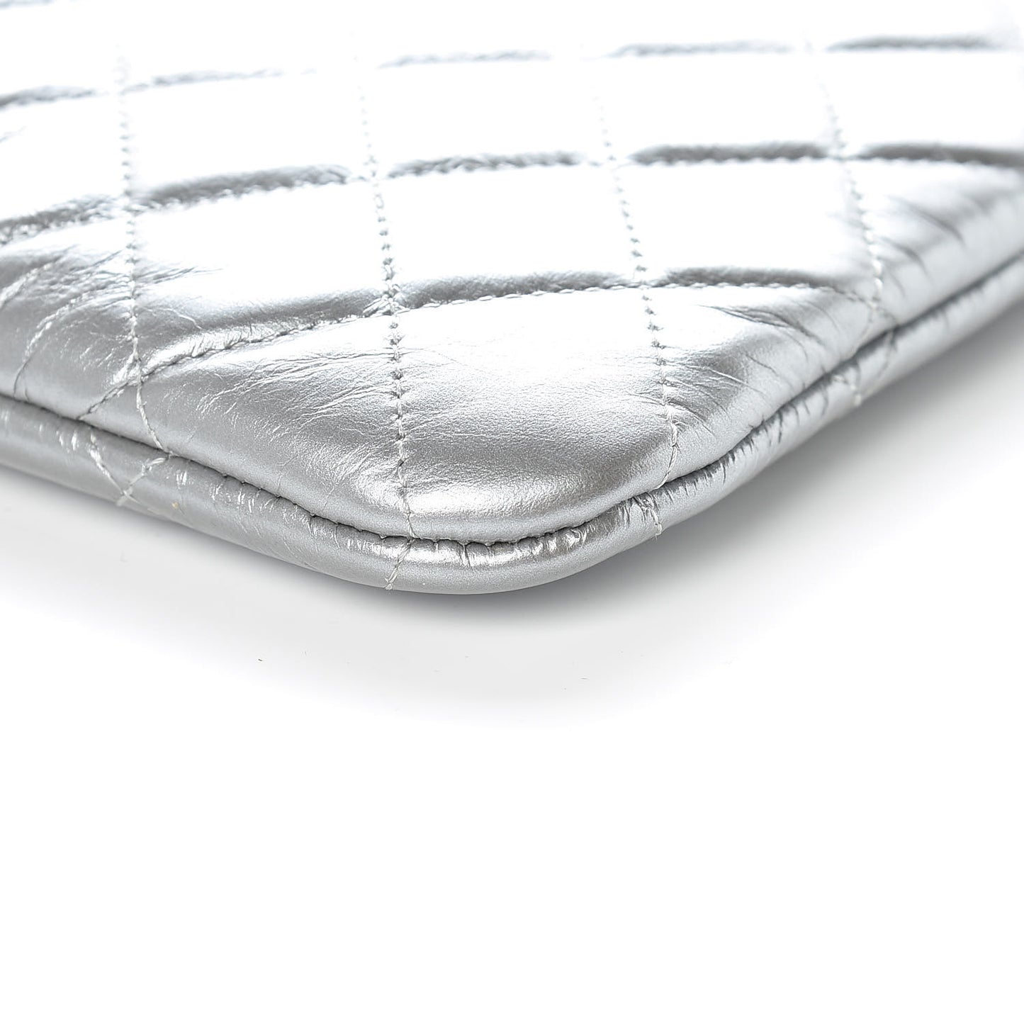 Calfskin Quilted Large Boy Chain Around Cosmetic Case Silver