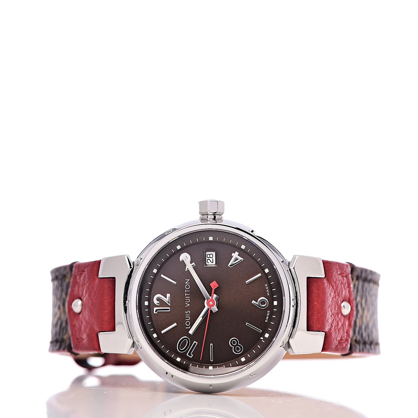 Stainless Steel Monogram 28mm Tambour Quartz Watch Brown