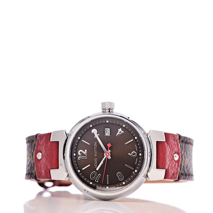 Louis Vuitton Stainless Steel Monogram 28mm Tambour Quartz Watch Brown 3 of 9