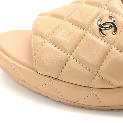 Chanel Lambskin Quilted CC Mules Wedge Sandals 38 Beige 9 of 10