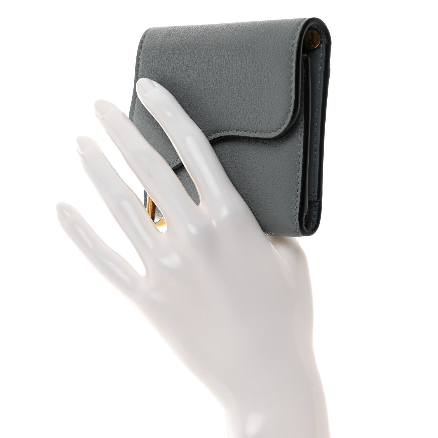 Christian Dior Goatskin Saddle Lotus Wallet Gray 2 of 8