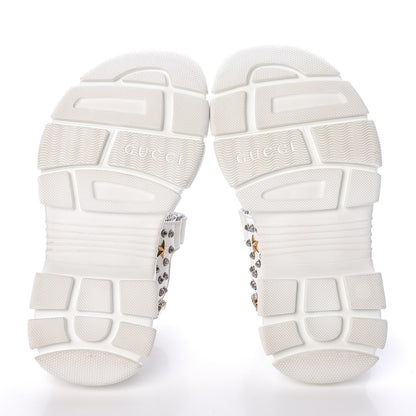 Gucci Nappa Mesh Crystal Embellished Studded Womens Aguru Sandals 37 Great White 7 of 8