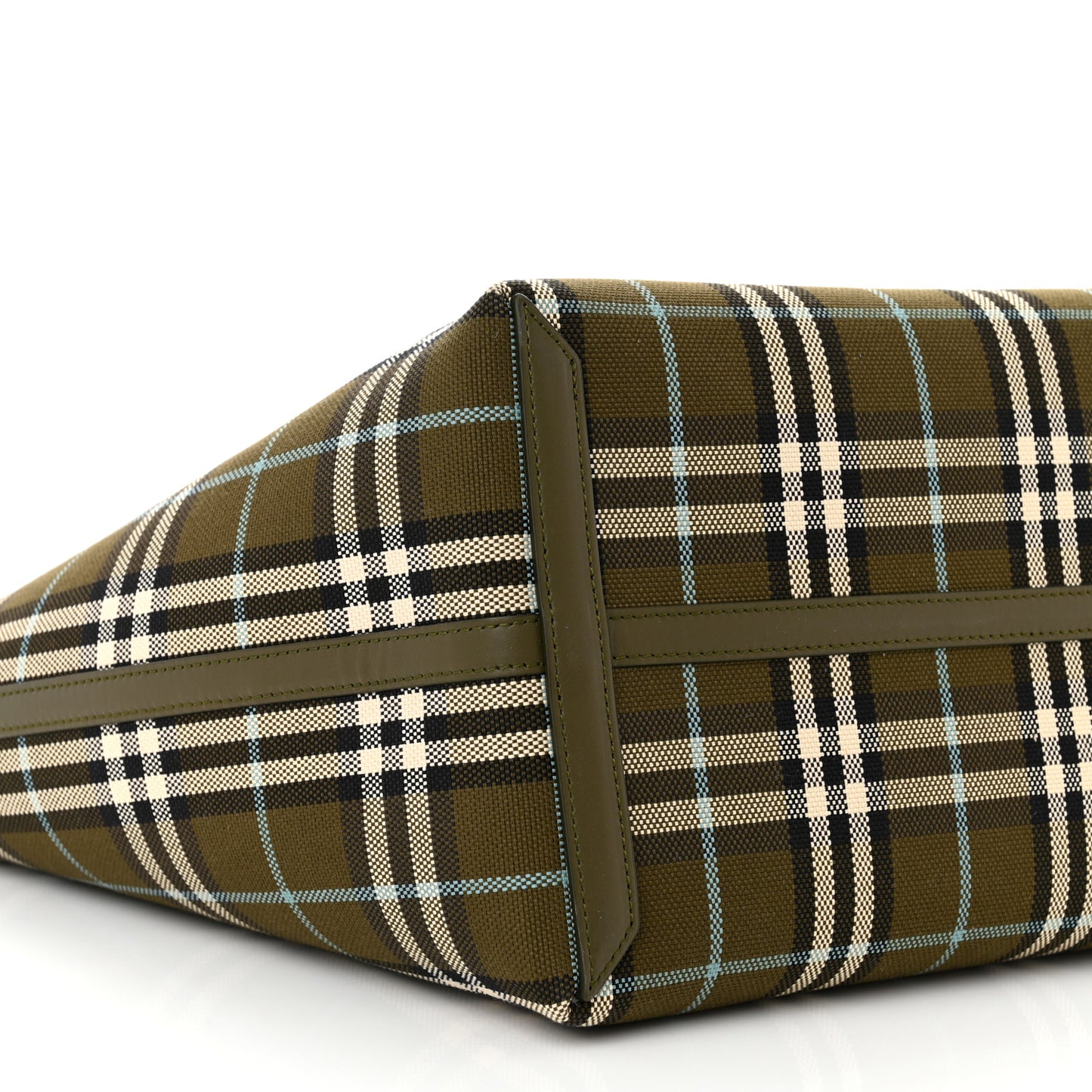 Cotton Check Medium London Tote Bag Olive Green