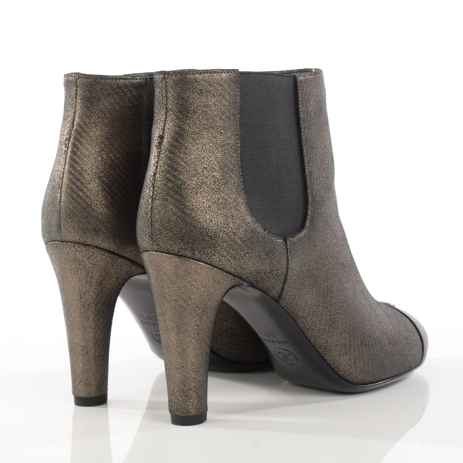 Chanel Metallic Lambskin CC Cap Toe Ankle Boots 38.5 Argent Fonce Black 7 of 15