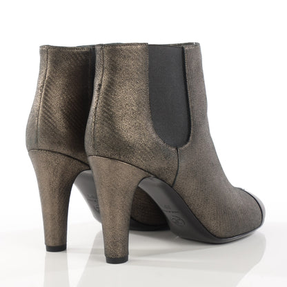 Chanel Metallic Lambskin CC Cap Toe Ankle Boots 38.5 Argent Fonce Black 7 of 15
