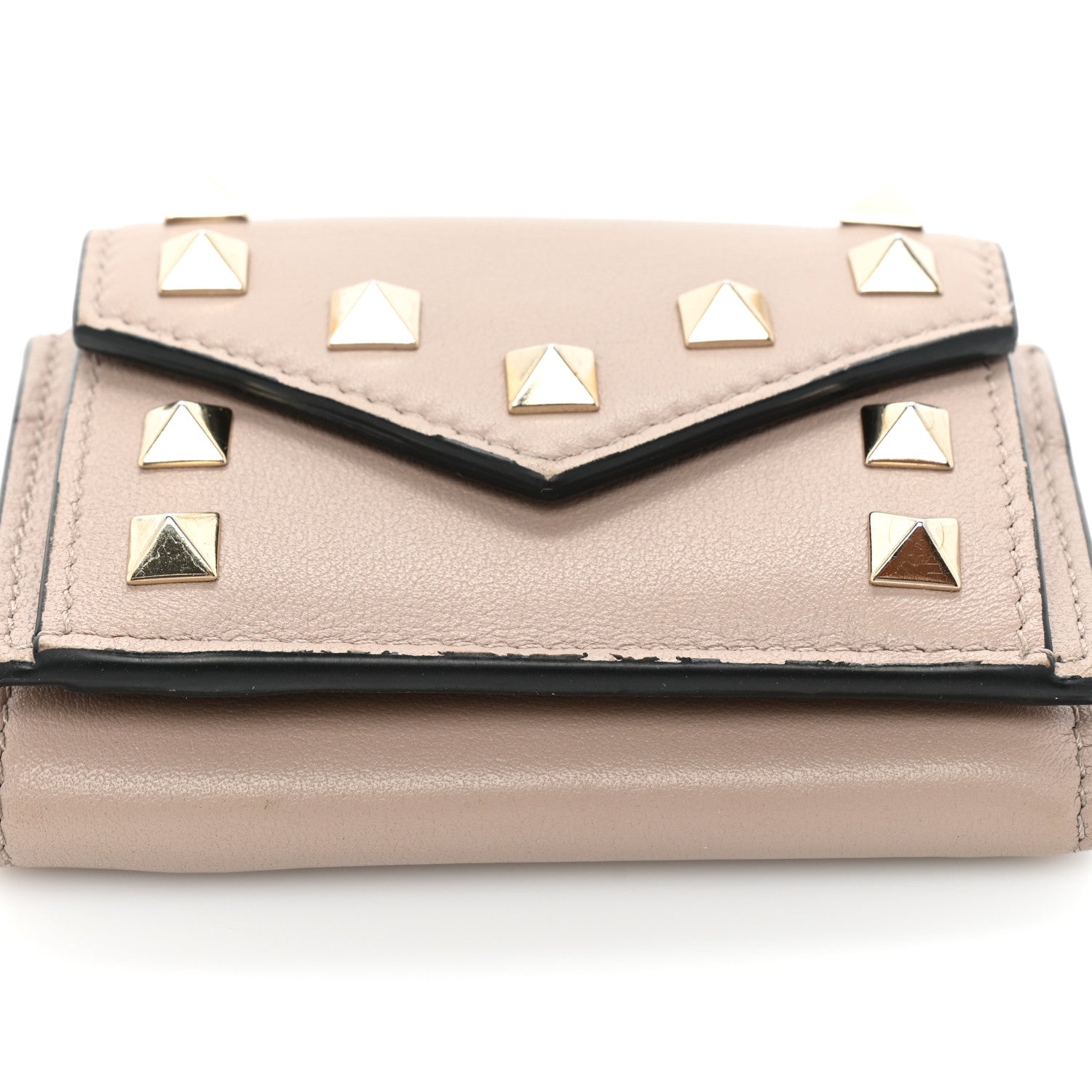 Valentino Garavani Calfskin Small Tri-Fold Rockstud Wallet Poudre 11 of 12