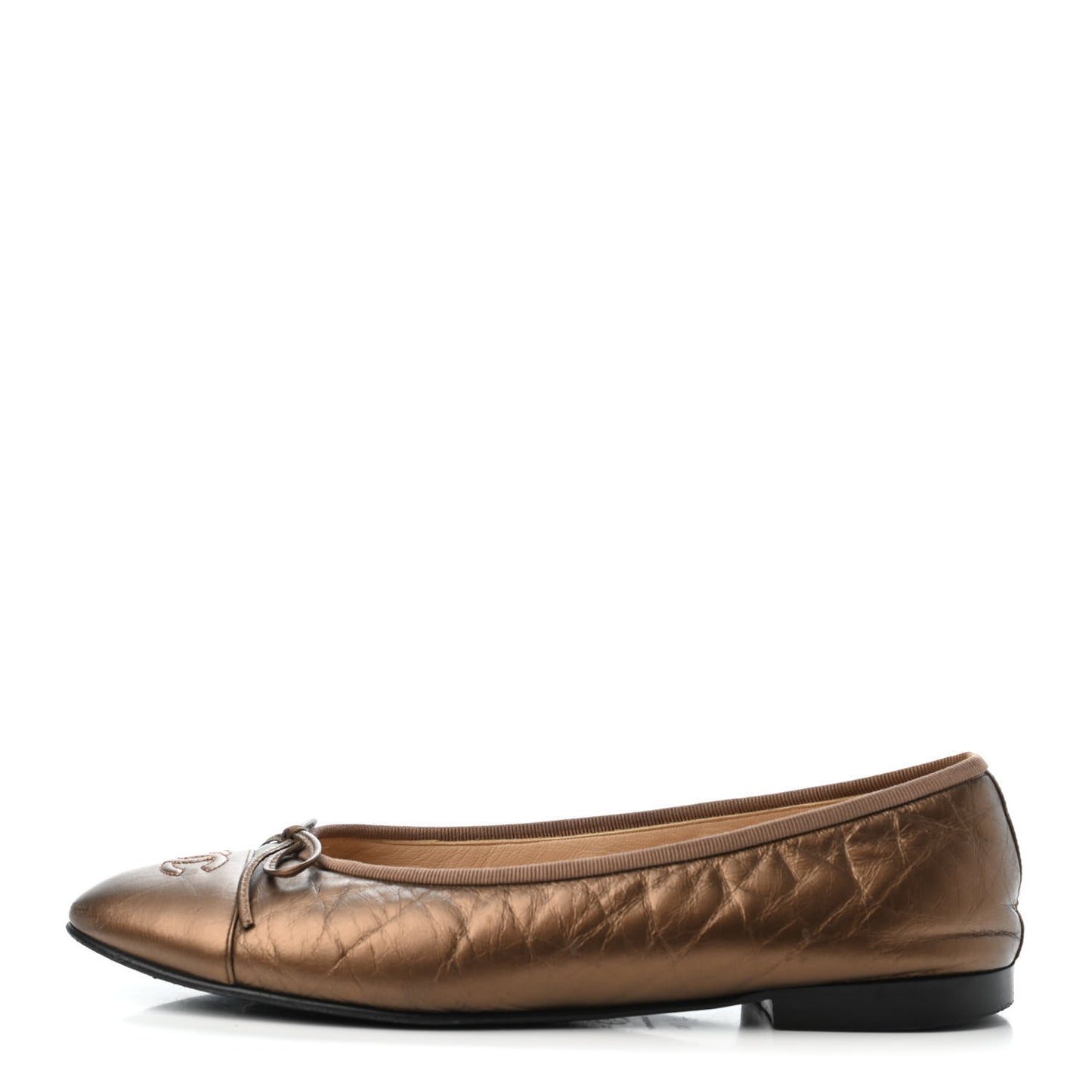 Metallic Aged Calfskin Quilted CC Cap Toe Ballerina Flats 41 Bronze