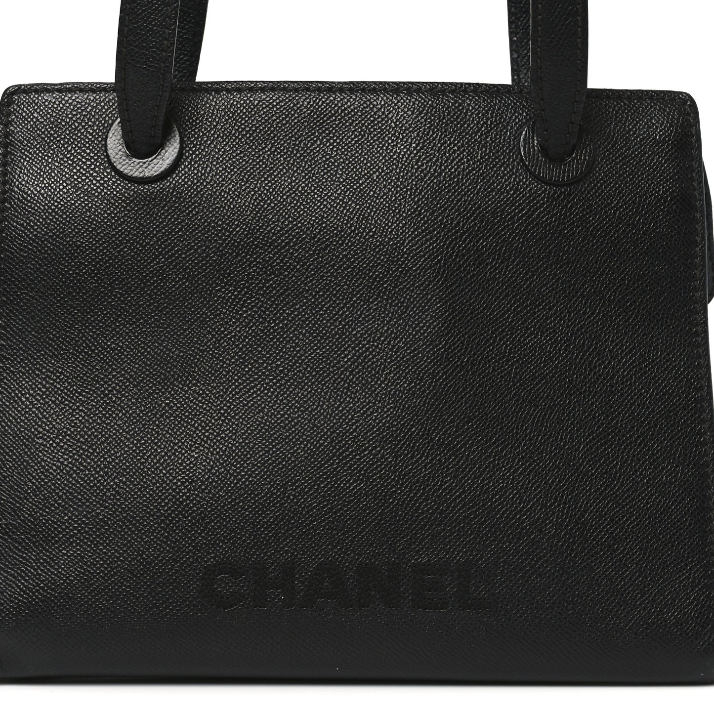 Grained Calfskin Logo Shoulder Bag Black