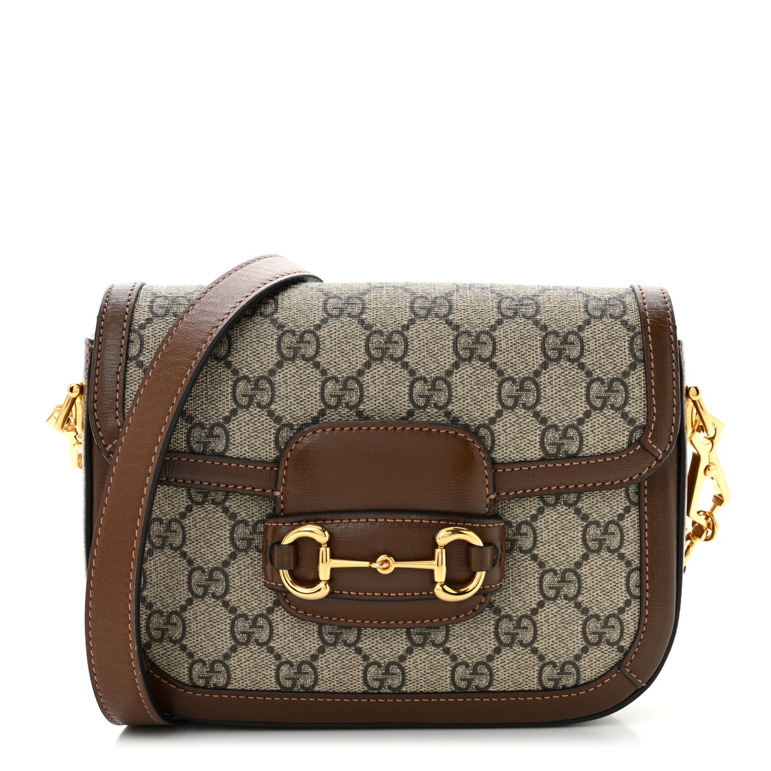 Gucci GG Supreme Monogram Web Mini Horsebit 1955 Shoulder Bag Beige Brown Sugar 1 of 11